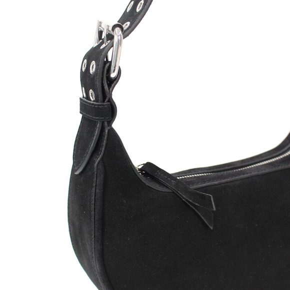 BY FAR Black Suede Leather Soho Handbag Half Moon Shoulder Bag NEW Silver Zip - Picture 4 of 9